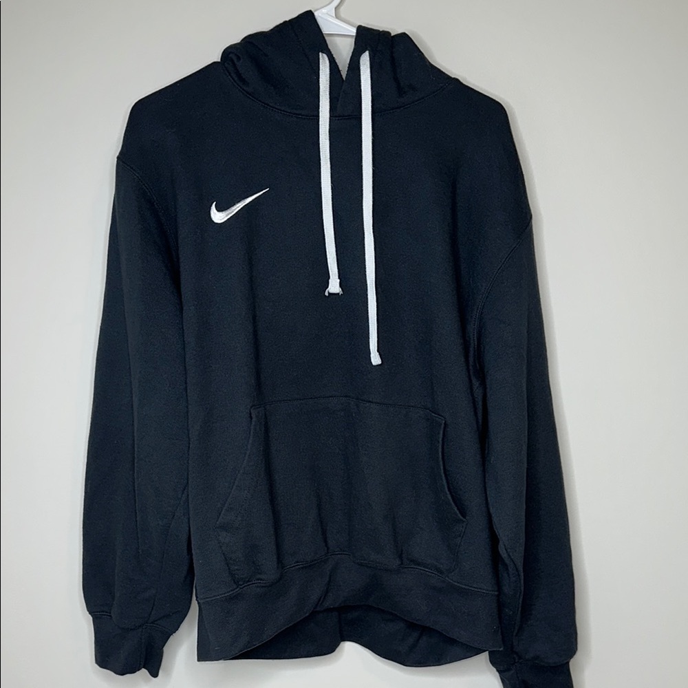 Nike Black Sweatshirt with Iconic Swoosh and Ribbed Cuffs